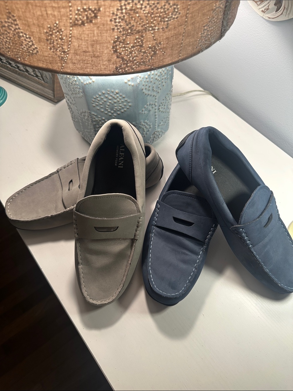 Alfani Men's Suede Penny Loafers - Navy and Gray 8.5 Mens